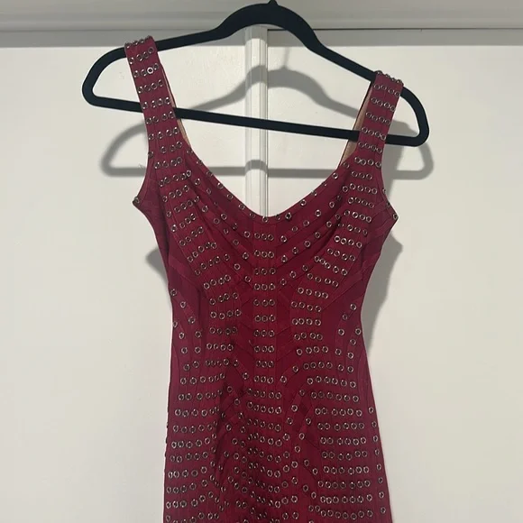 Burgundy Studded Fringe Herve Ledger Dress - Picture 3 of 12